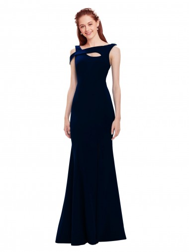 Sleeveless Dark Navy Off the Shoulder Long Stretch Crepe Mermaid Evening Dresses Online