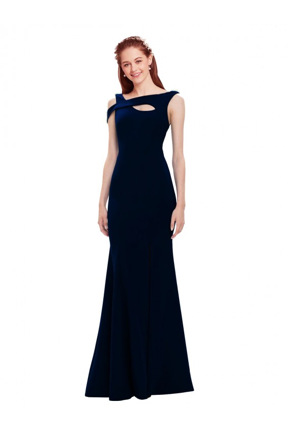 Sleeveless Dark Navy Off the Shoulder Long Stretch Crepe Mermaid Evening Dresses Online