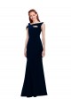 Sleeveless Dark Navy Off the Shoulder Long Stretch Crepe Mermaid Evening Dresses Online