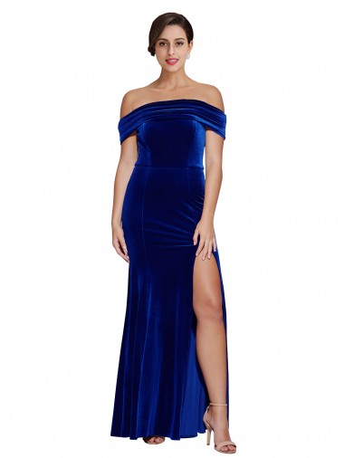 Sleeveless Off the Shoulder Stretch Velvet Mermaid Formal Evening Dress Online