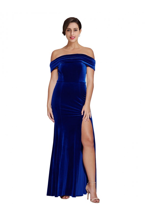 Sleeveless Off the Shoulder Stretch Velvet Mermaid Formal Evening Dress Online