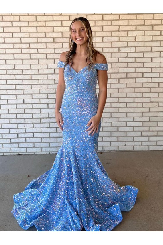 Sleeveless Off the Shoulder Velvet Sequin Mermaid Evening Dress Online