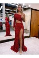Long Sleeves One Shoulder Velvet Sequin Mermaid Evening Dress Online