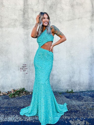 Sleeveless One Shoulder Velvet Sequin Mermaid Evening Dresses Online