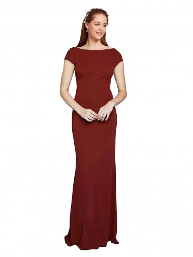 Cap Sleeves Round Neck Keyhole Back Stretch Crepe Mermaid Formal Evening Dress Online