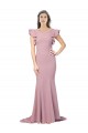 Flutter Sleeves Round Neck Low Back Stretch Crepe Mermaid Formal Evening Dress Online