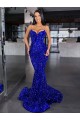 Sleeveless Spaghetti Straps Velvet Sequin Mermaid Evening Dress Online