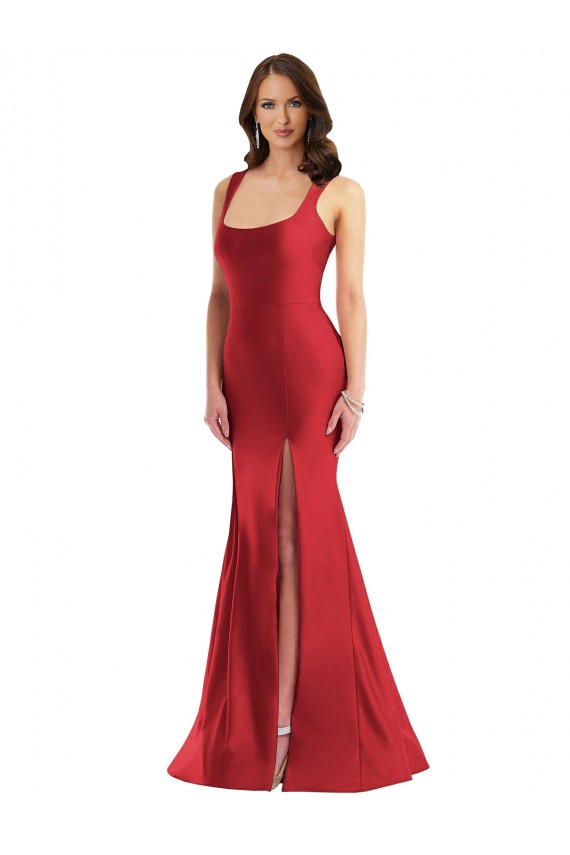 Sleeveless Square Neck Silky Satin Mermaid Plus Size Formal Evening Dress Online