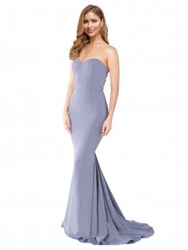 Sleeveless Smoke Blue Sweetheart Low Back Stretch Crepe Mermaid Formal Evening Dress Online