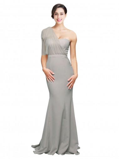 Sleeveless One Shoulder Low Back Stretch Crepe & Tulle Mermaid Formal Evening Dress Online