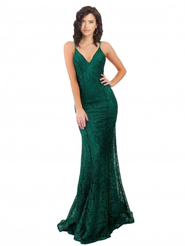 Sleeveless V-Neck Open Back Lace Mermaid Black Tie Evening Dress Online