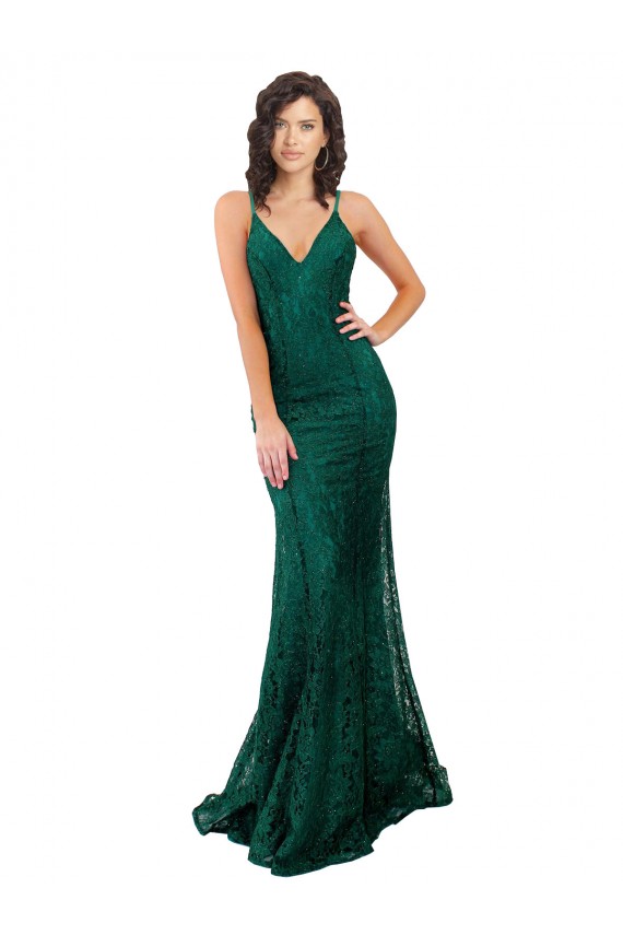 Sleeveless V-Neck Open Back Lace Mermaid Black Tie Evening Dress Online