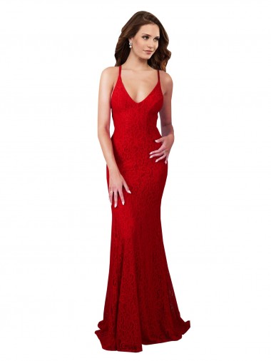 Sleeveless V-Neck Low Back Lace Mermaid Formal Dress Online