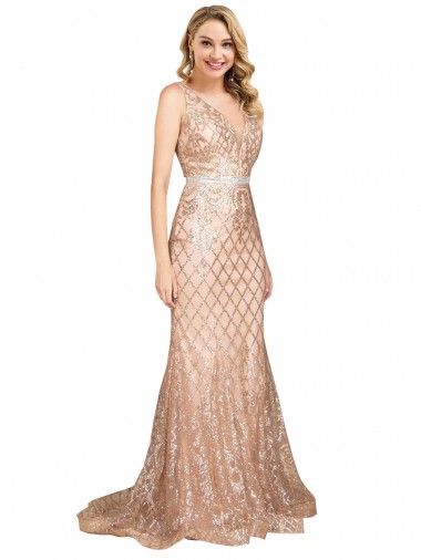 Sleeveless V-Neck V-Back Sparkling Sequin Mermaid Plus Size Formal Evening Dress Online