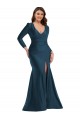 Long Sleeves V-Neck Silky Satin Mermaid Plus Size Formal Evening Dress Online