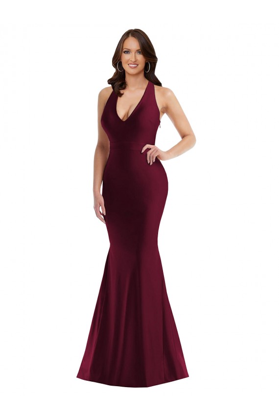 Sleeveless V-Neck Open Back Silky Satin Mermaid Plus Size Formal Evening Dress Online