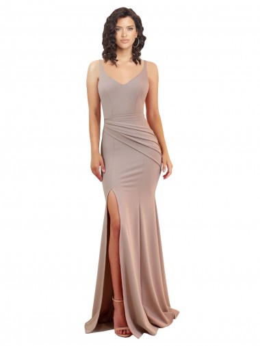 Sleeveless V-Neck Low Back Stretch Crepe Mermaid Black Tie Evening Dress Online