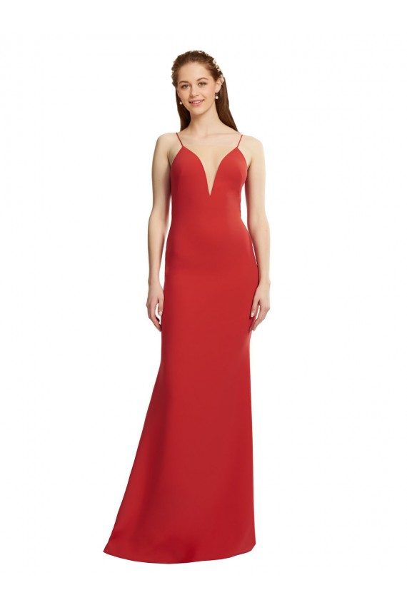 Sleeveless Spaghetti Straps Open Back Stretch Crepe Mermaid Formal Evening Dress Online