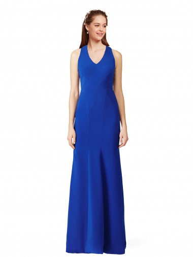 Sleeveless Royal Blue V-Neck Stretch Crepe Mermaid Formal Evening Dress Online