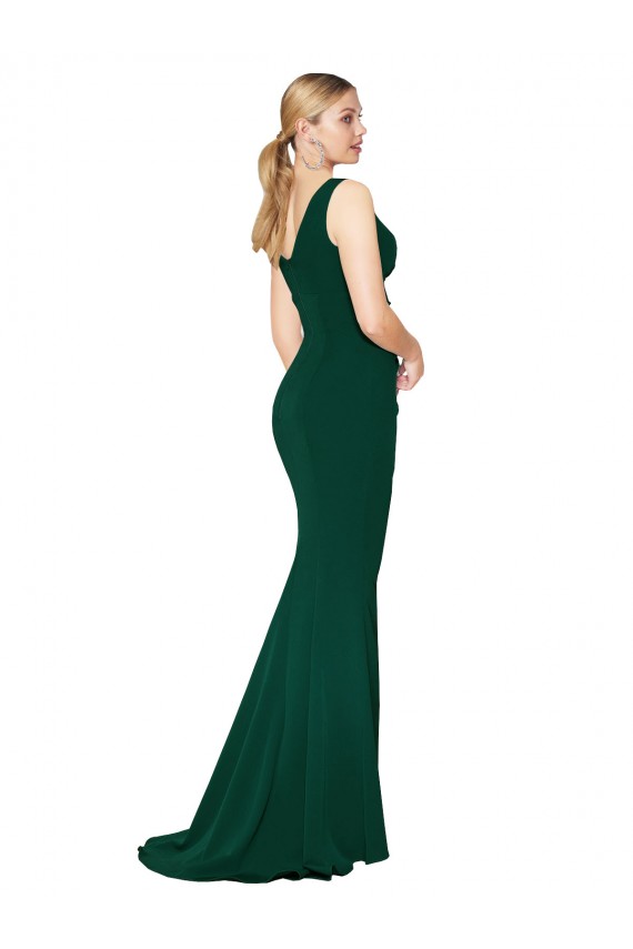 Sleeveless Midnight Green V-Neck Stretch Crepe Mermaid Formal Evening Dress Online
