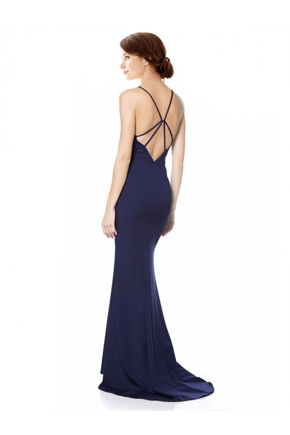 Sleeveless Halter Neck Criss Cross Open Back Stretch Crepe Mermaid Formal Evening Dress Online