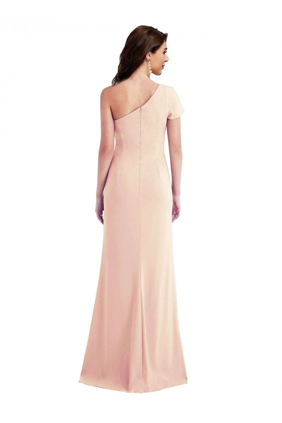 Cap Sleeves One Shoulder Stretch Crepe Trumpet Formal Evening Dress Online