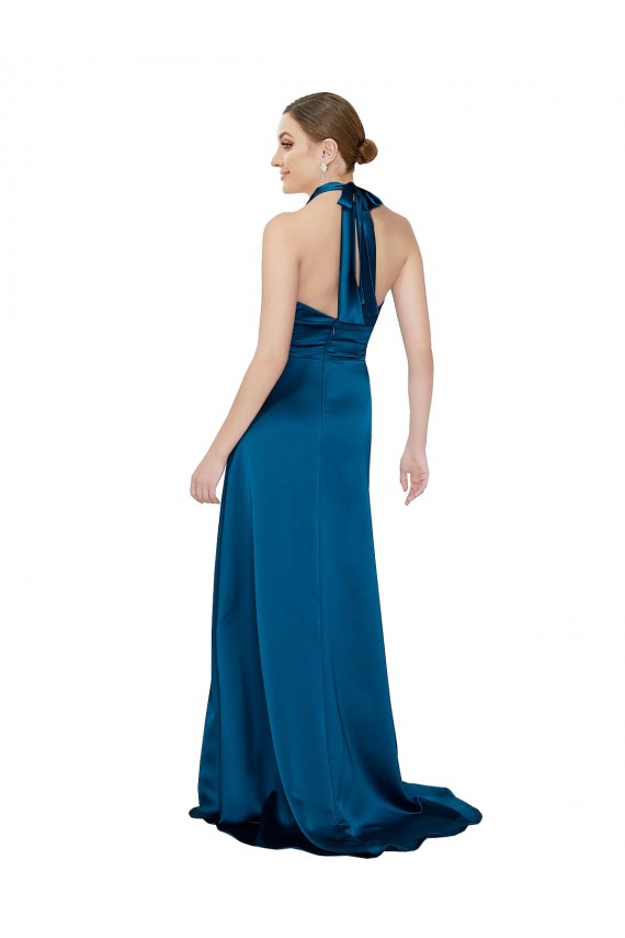 Sleeveless Halter Neck Open Back Silky Satin A-Line Formal Evening Dress Online