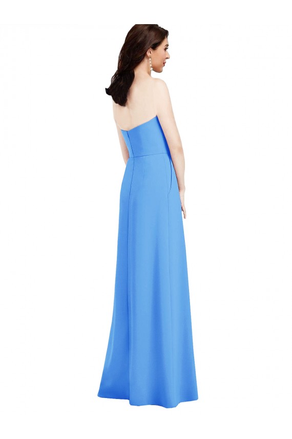 Sleeveless Peacock Blue Strapless Low Back Stretch Crepe Trumpet Semi Formal Evening Dress Online