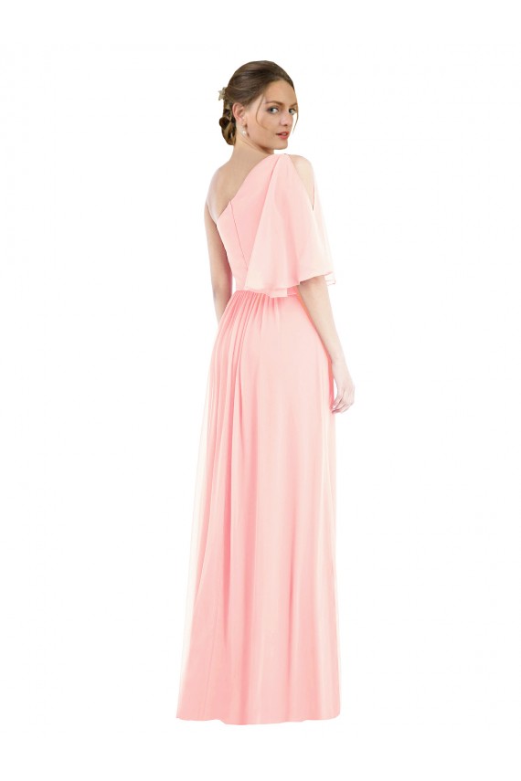 Bell Sleeves One Shoulder Soft Chiffon A-Line Semi Formal Evening Dress Online