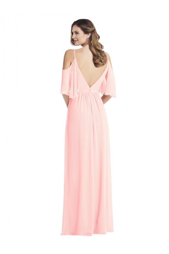 Cold Shoulder V-Neck V-Back Soft Chiffon A-Line Semi Formal Evening Dress Online