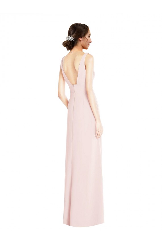 Sleeveless V-Neck Low Back Stretch Crepe A-Line Black Tie Evening Dress Online