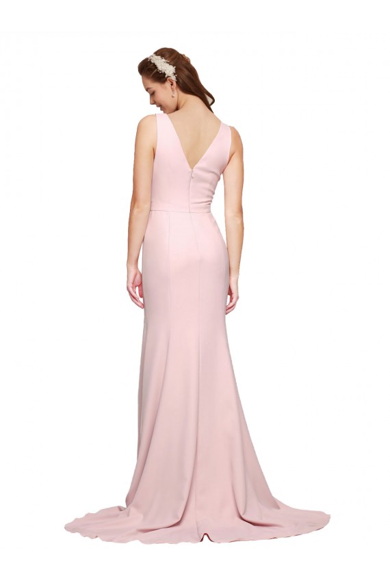 Sleeveless V-Neck V-Back Stretch Crepe A-Line Black Tie Evening Dress Online