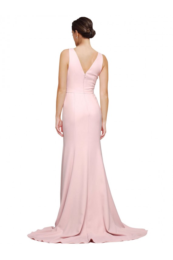 Sleeveless V-Neck V-Back Stretch Crepe A-Line Semi Formal Evening Dress Online
