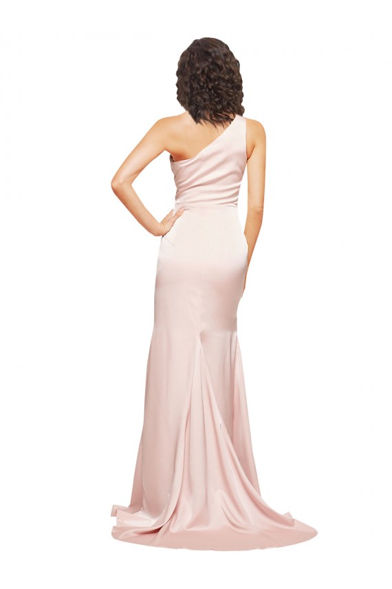 Sleeveless One Shoulder Silky Satin Sheath Black Tie Evening Dress Online