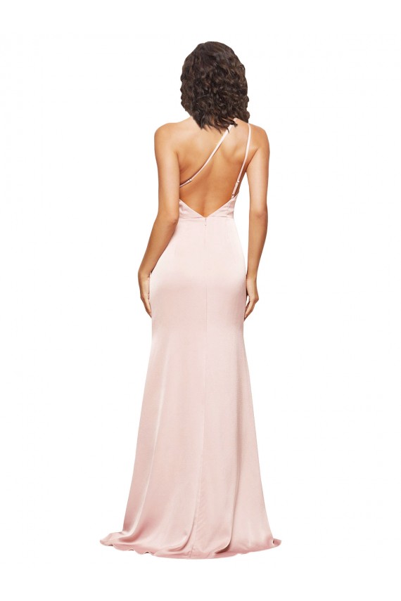 Sleeveless One Shoulder Low Back Silky Satin Sheath Formal Evening Dress Online