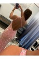 Sleeveless Pink One Shoulder Velvet Sequin Sheath Evening Dress Online