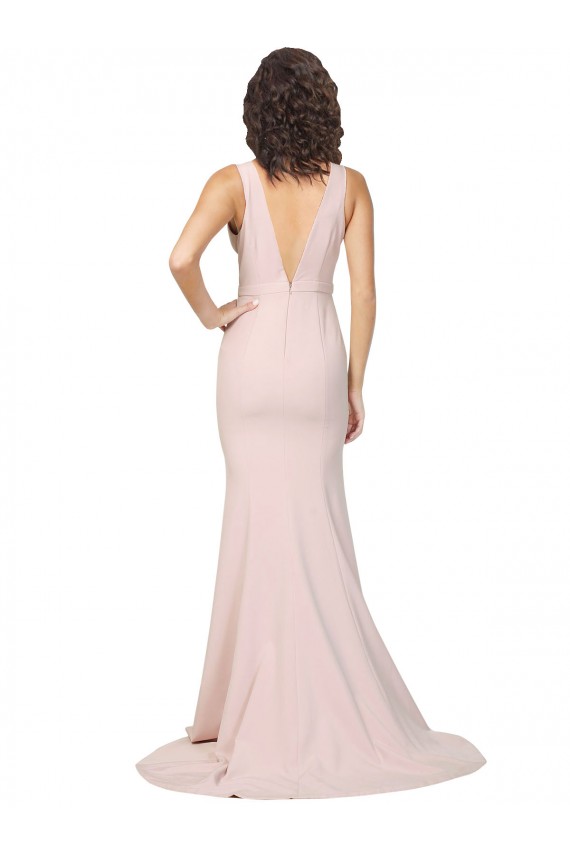 Sleeveless V-Neck V-Back Stretch Crepe Sheath Black Tie Evening Dress Online