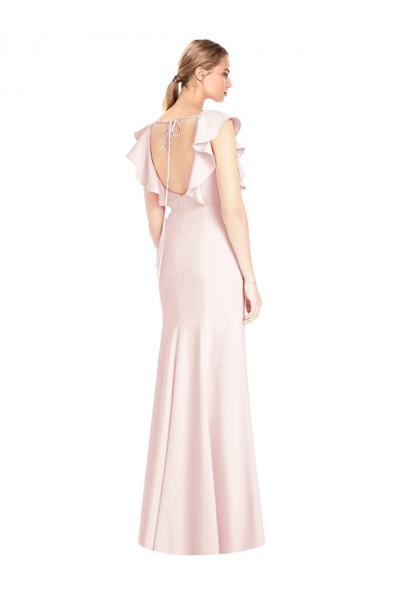 Cap Sleeves Pink Bateau Neck Open Back Stretch Crepe Trumpet Formal Dress Online