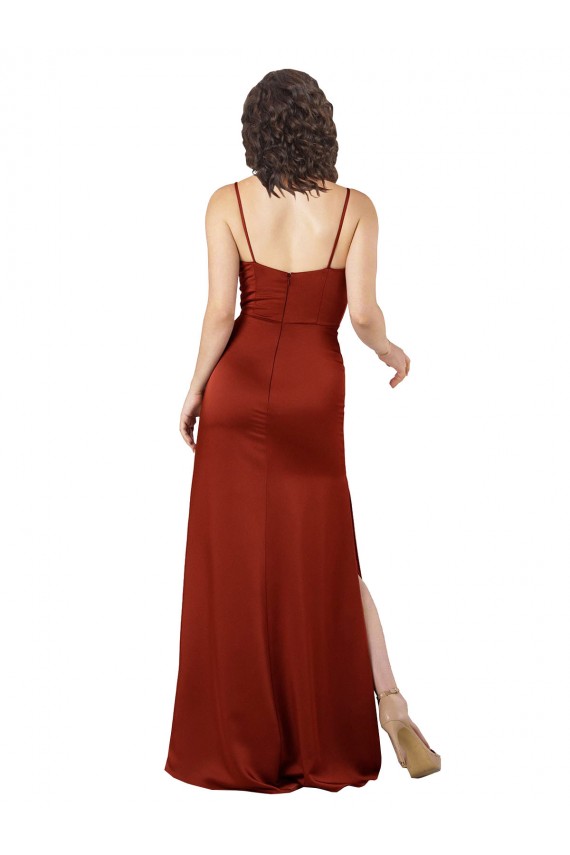 Sleeveless Red Spaghetti Straps Low Back Silky Satin A-Line Formal Evening Dress Online
