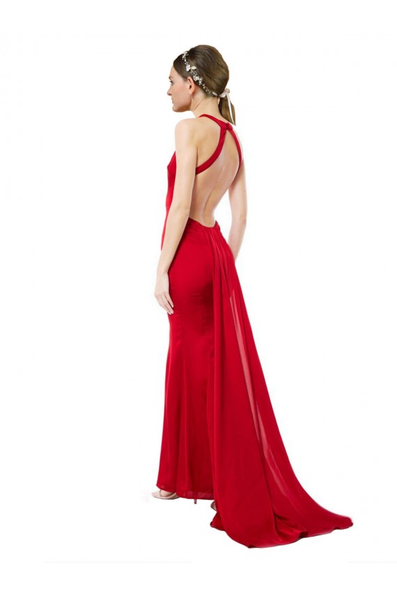 Sleeveless Halter Neck Open Back Stretch Crepe Mermaid Formal Evening Dress Online