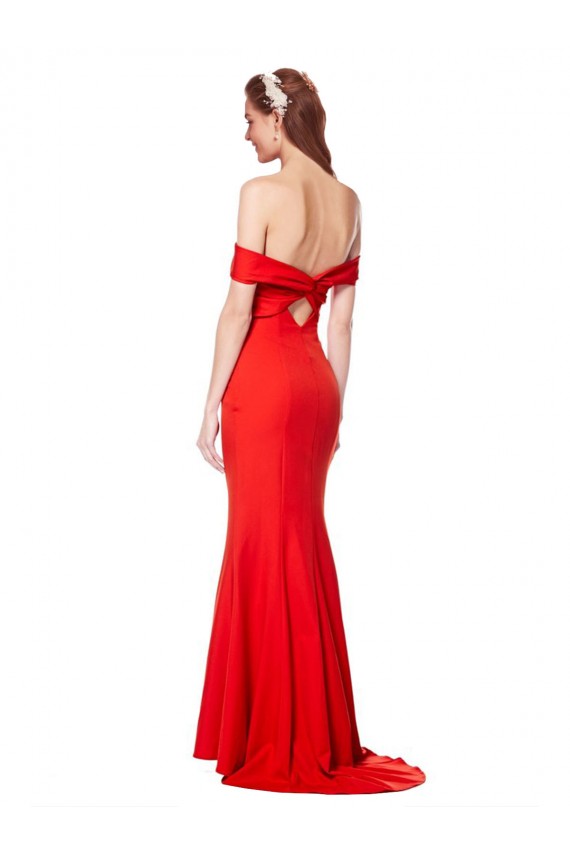Sleeveless Red Off the Shoulder Stretch Crepe Mermaid Evening Dress Online