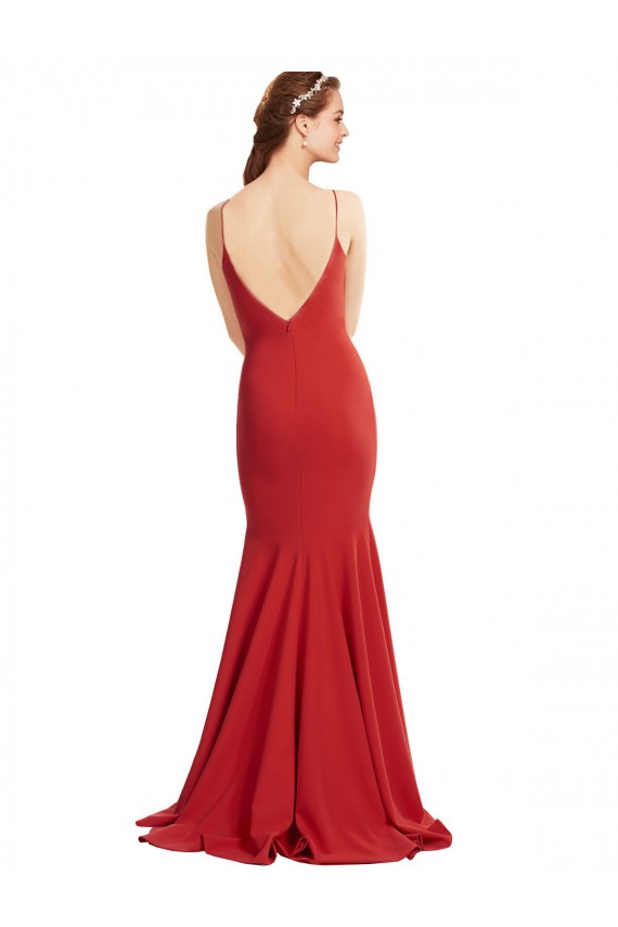 Sleeveless Spaghetti Straps Open Back Stretch Crepe Mermaid Formal Evening Dress Online