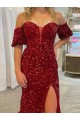Short Sleeves Off the Shoulder Velvet Sequin Sheath Evening Dress Online