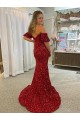 Short Sleeves Off the Shoulder Velvet Sequin Sheath Evening Dress Online
