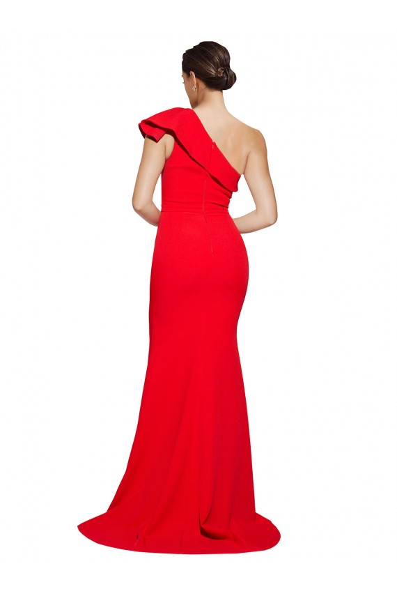 Sleeveless Red One Shoulder Stretch Crepe Sheath Semi Formal Evening Dress Online