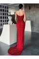 Sleeveless Red V-Neck Velvet Sequin Sheath Evening Dress Online