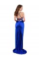 Sleeveless Royal Blue Cowl Neck Criss Cross Open Back Silky Satin Sheath Formal Evening Dress Online