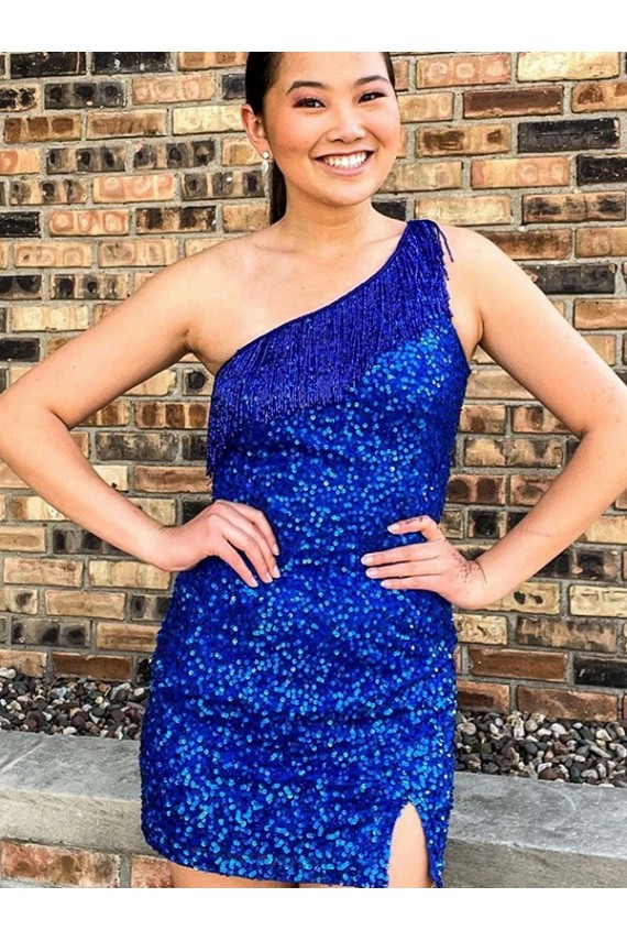Sleeveless One Shoulder Velvet Sequin Sheath Homecoming Dresses Online
