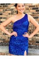 Sleeveless One Shoulder Velvet Sequin Sheath Homecoming Dresses Online