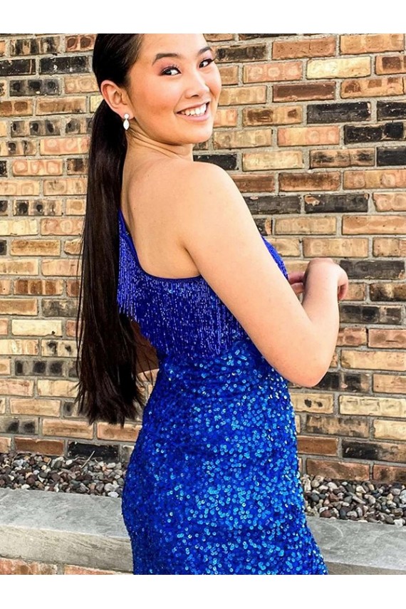 Sleeveless One Shoulder Velvet Sequin Sheath Homecoming Dresses Online
